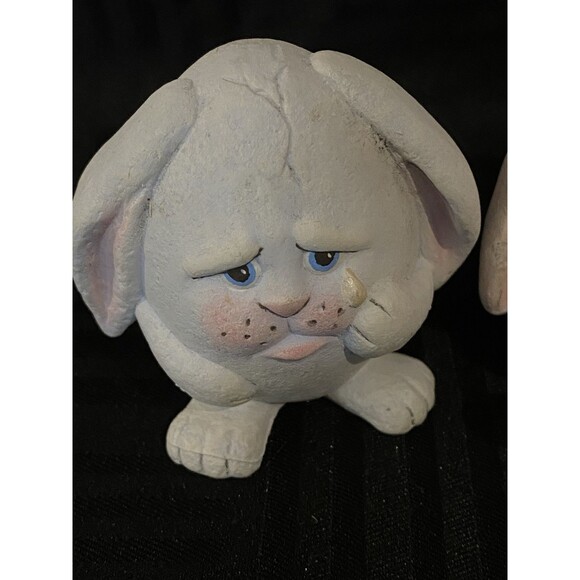 Bunny Egg shaped anthropomorphic floppy eared hand painted Easter figurines - Picture 6 of 8